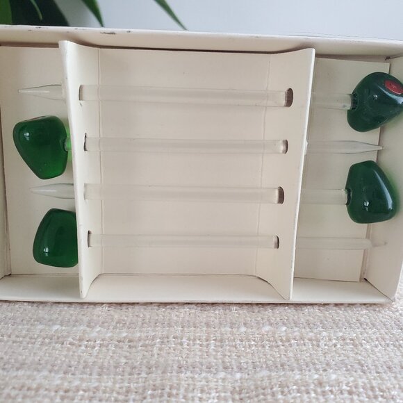 Set Of 4 Glass Olive Cocktail Picks Martini Olive Skewers Appetizer Barware - Picture 1 of 6